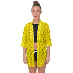 Yellow Background Abstract Open Front Chiffon Kimono by Wegoenart