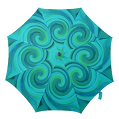 Groovy Cool Abstract Aqua Liquid Art Swirl Painting Hook Handle Umbrellas (large) by myrubiogarden
