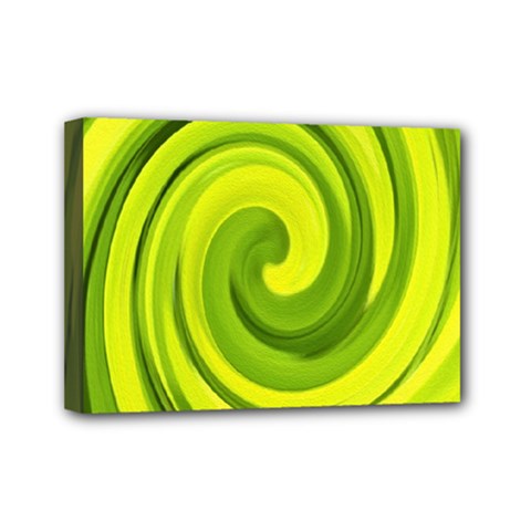 Groovy Abstract Green Liquid Art Swirl Painting Mini Canvas 7  X 5  (stretched) by myrubiogarden