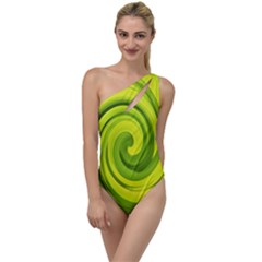 Groovy Abstract Green Liquid Art Swirl Painting To One Side Swimsuit by myrubiogarden