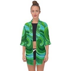 Groovy Abstract Turquoise Liquid Swirl Painting Open Front Chiffon Kimono by myrubiogarden