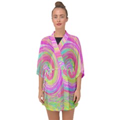 Groovy Abstract Pink And Blue Liquid Swirl Painting Half Sleeve Chiffon Kimono by myrubiogarden
