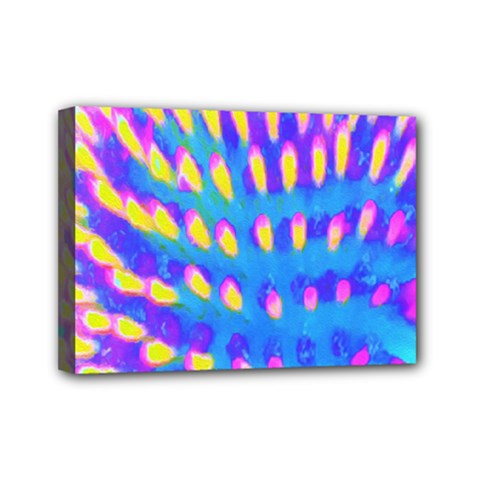 Pink, Blue And Yellow Abstract Coneflower Mini Canvas 7  X 5  (stretched) by myrubiogarden