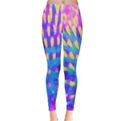 Pink, Blue And Yellow Abstract Coneflower Leggings  by myrubiogarden