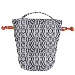 Black And White Intricate Modern Geometric Pattern Drawstring Bucket Bag by dflcprintsclothing