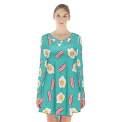 Bacon And Egg Pop Art Pattern Long Sleeve Velvet V-neck Dress by Valentinaart