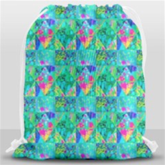 Garden Quilt Painting With Hydrangea And Blues Drawstring Bag (large) by myrubiogarden