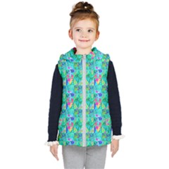 Garden Quilt Painting With Hydrangea And Blues Kids  Hooded Puffer Vest by myrubiogarden