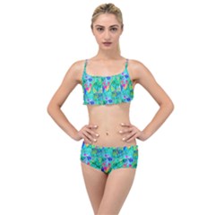 Garden Quilt Painting With Hydrangea And Blues Layered Top Bikini Set by myrubiogarden