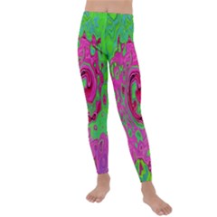 Groovy Abstract Green And Red Lava Liquid Swirl Kids  Lightweight Velour Leggings by myrubiogarden