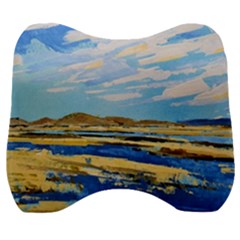The Landscape Water Blue Painting Velour Head Support Cushion by Pakrebo