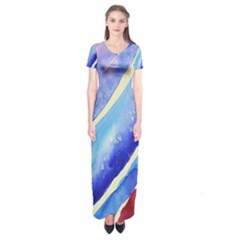 Painting Abstract Blue Pink Spots Short Sleeve Maxi Dress by Pakrebo