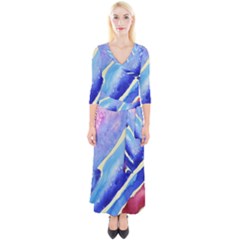 Painting Abstract Blue Pink Spots Quarter Sleeve Wrap Maxi Dress by Pakrebo