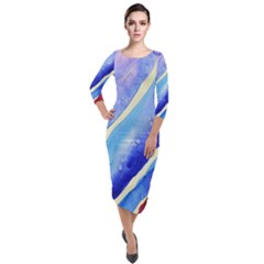 Painting Abstract Blue Pink Spots Quarter Sleeve Midi Velour Bodycon Dress by Pakrebo