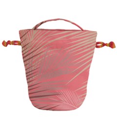 Palms Shadow On Living Coral Drawstring Bucket Bag by LoolyElzayat