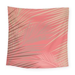 Palms Shadow On Living Coral Square Tapestry (large) by LoolyElzayat