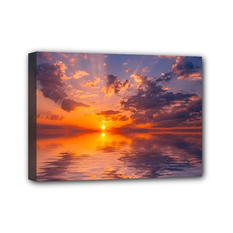 Sunset Dawn Sea Sun Nature Mini Canvas 7  X 5  (stretched) by Pakrebo