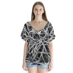 Nerves Cells Dendrites Sepia V-neck Flutter Sleeve Top by Pakrebo