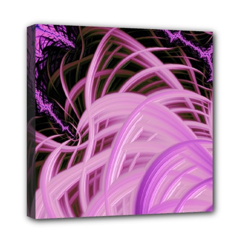 Purple Fractal Artwork Feather Mini Canvas 8  X 8  (stretched) by Pakrebo