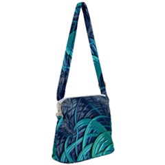 Oceanic Fractal Turquoise Blue Zipper Messenger Bag by Pakrebo