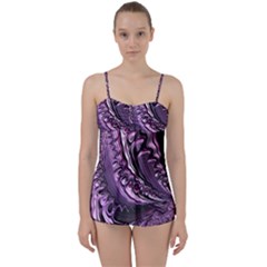 Purple Fractal Flowing Fantasy Babydoll Tankini Set by Pakrebo