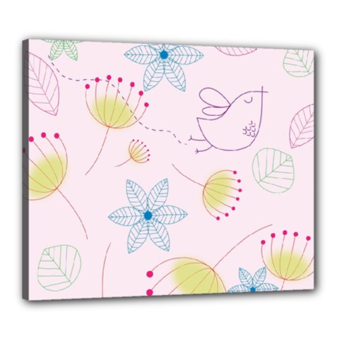 Floral Background Bird Drawing Canvas 24  X 20  (stretched) by Pakrebo
