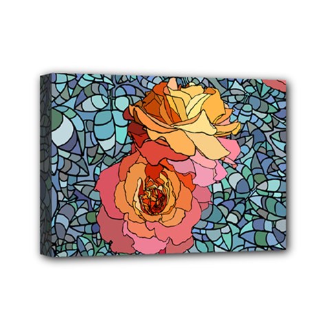 Pattern Rose Yellow Background Mini Canvas 7  X 5  (stretched) by Pakrebo