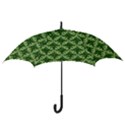 White Flowers Green Damask Hook Handle Umbrellas (Large) View3