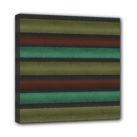 Stripes Green Yellow Brown Grey Mini Canvas 8  X 8  (stretched) by BrightVibesDesign