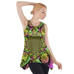 Rose Painted Kaleidoscope Colorful Side Drop Tank Tunic by Pakrebo