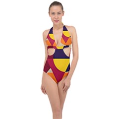 Circle Half Circle Colorful Halter Front Plunge Swimsuit by Mariart