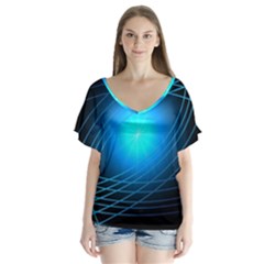Blue Elliptical V-neck Flutter Sleeve Top by JezebelDesignsStudio