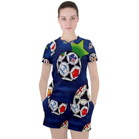 Textile Football Soccer Fabric Women s Tee And Shorts Set by Pakrebo