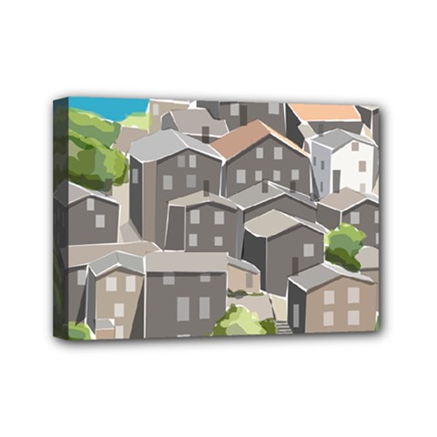 Village Place Portugal Landscape Mini Canvas 7  X 5  (stretched) by Pakrebo