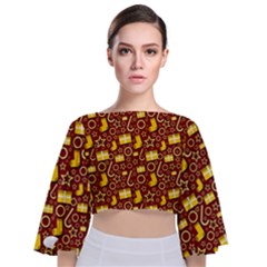 Paper Tissue Wrapping Tie Back Butterfly Sleeve Chiffon Top by Pakrebo