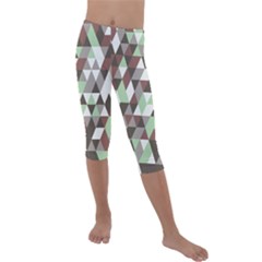 Coco Mint Triangles Kids  Lightweight Velour Capri Leggings  by WensdaiAmbrose