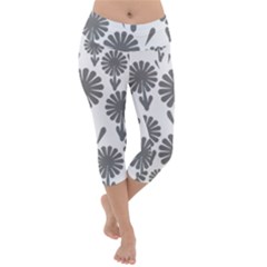 Zappwaits Flowers Black Lightweight Velour Capri Yoga Leggings by zappwaits