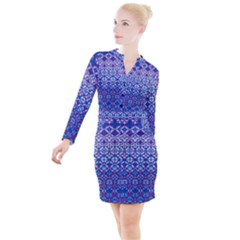 Digital Art Star Button Long Sleeve Dress by Mariart