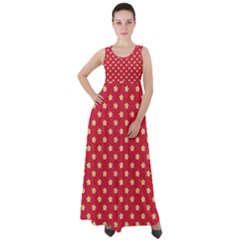 Red Hot Polka Dots Empire Waist Velour Maxi Dress by WensdaiAmbrose