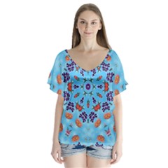 Farbenpracht Kaleidoscope V-neck Flutter Sleeve Top by Pakrebo