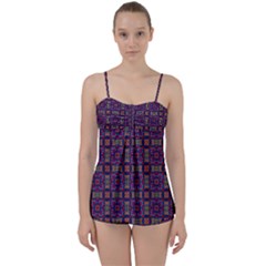 Tile Pattern Background Image Purple Babydoll Tankini Set by Pakrebo