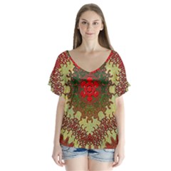 Tile Background Image Color Pattern V-neck Flutter Sleeve Top by Pakrebo