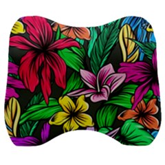Neon Hibiscus Velour Head Support Cushion by retrotoomoderndesigns