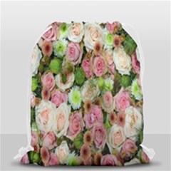 Pastel Pink Roses Drawstring Bag (small) by retrotoomoderndesigns