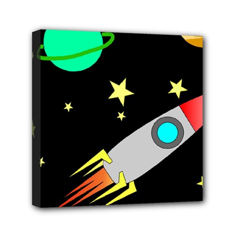 Planet Rocket Space Stars Mini Canvas 6  X 6  (stretched) by Wegoenart