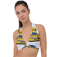 Cartoon Space Racer Galaxy Science Halter Plunge Bikini Top by Wegoenart