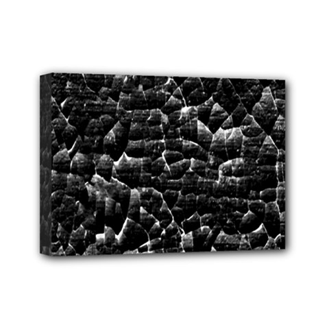 Black And White Grunge Cracked Abstract Print Mini Canvas 7  X 5  (stretched) by dflcprintsclothing