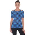 Blue Tile Wallpaper Texture Shoulder Cut Out Short Sleeve Top View1