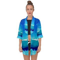 Blue Sky Artwork Drawing Painting Open Front Chiffon Kimono by Pakrebo