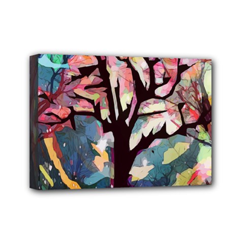 Tree Moon Night Sky Landscape Mini Canvas 7  X 5  (stretched) by Pakrebo